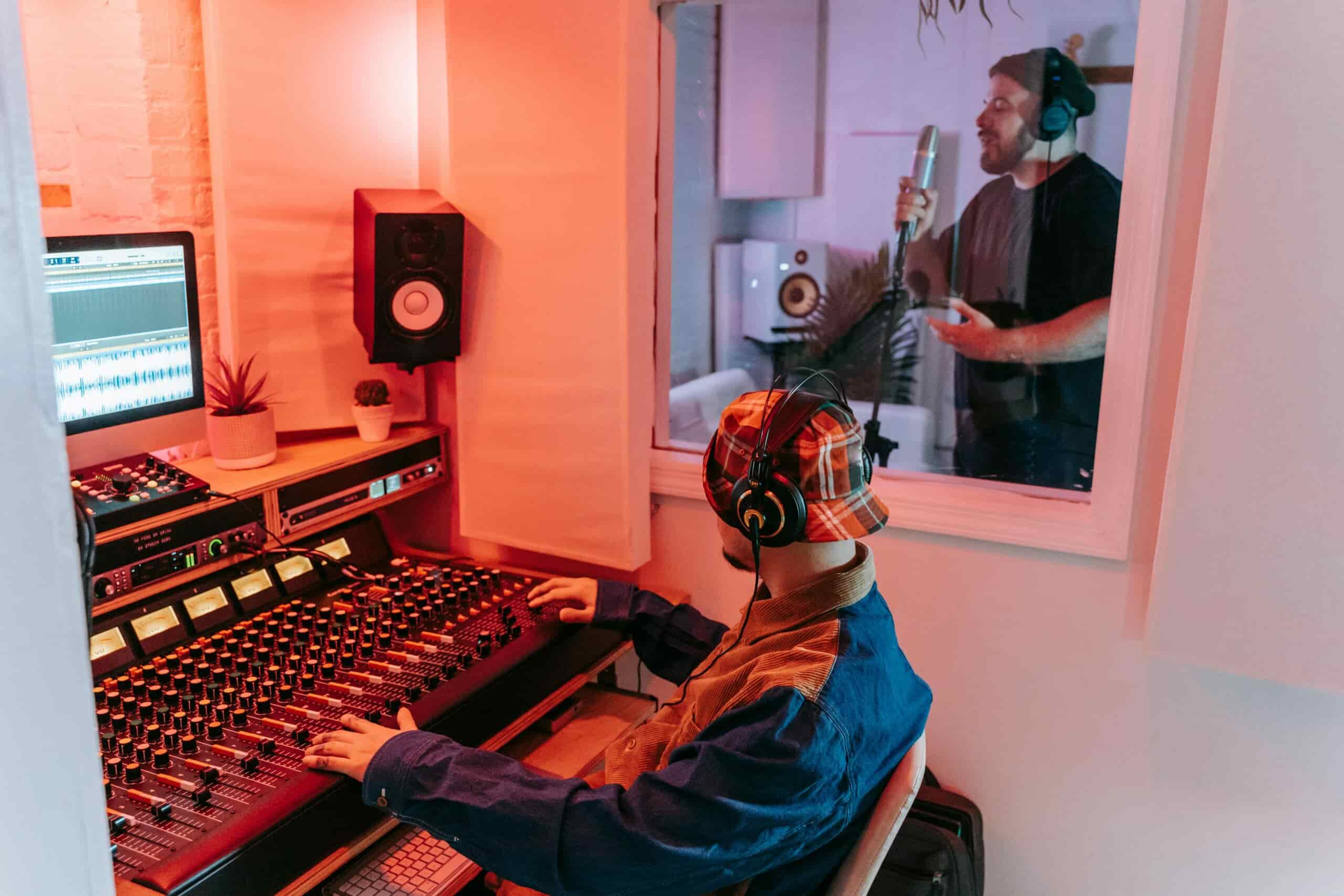 Man in studio producing music