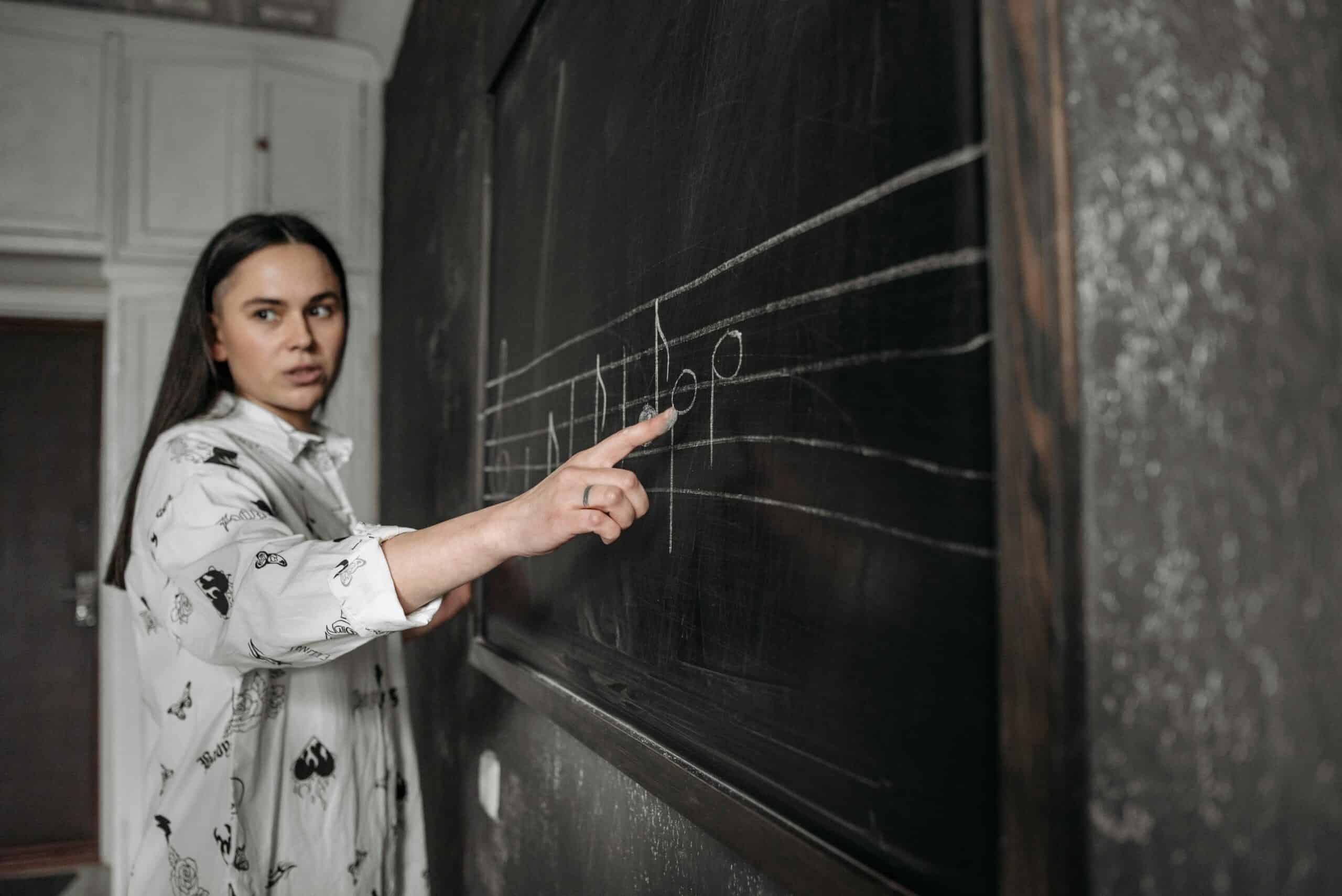 Music teacher in a music theory lesson