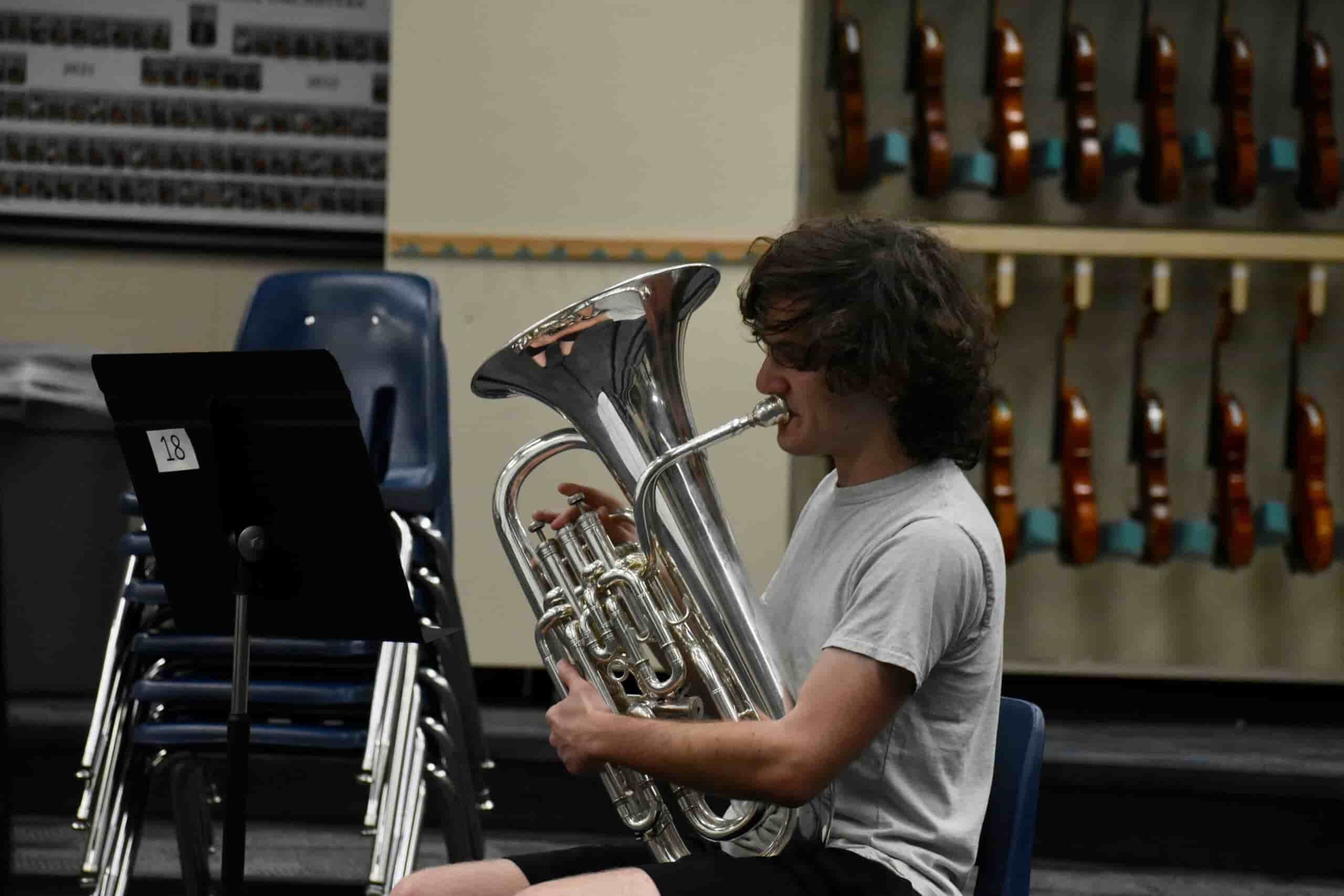 Boy taking euphonium lessons
