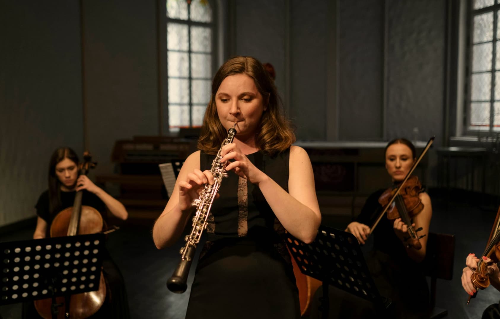 Oboist in an orchestra