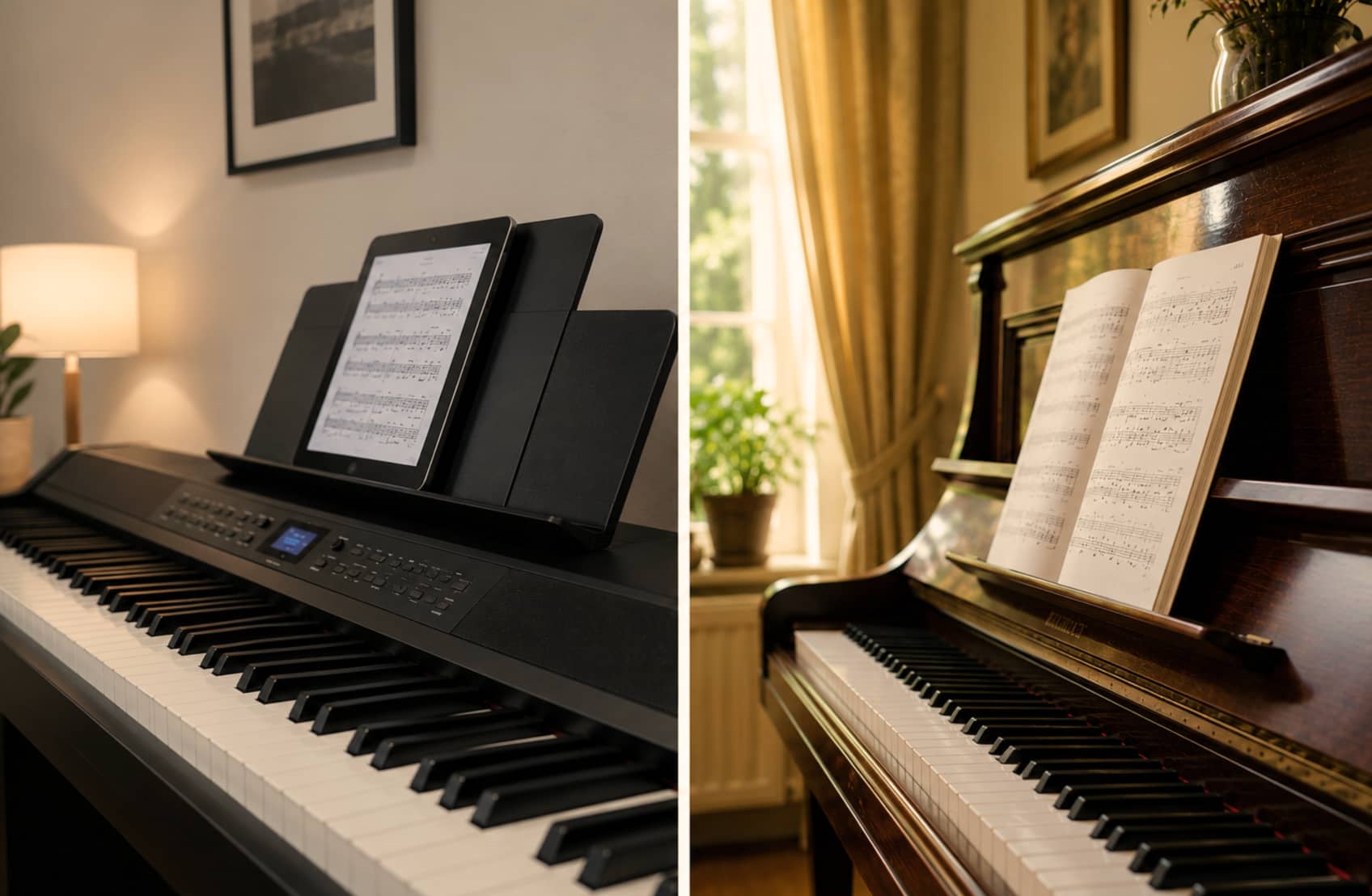 Digital vs Acoustic Piano side by side
