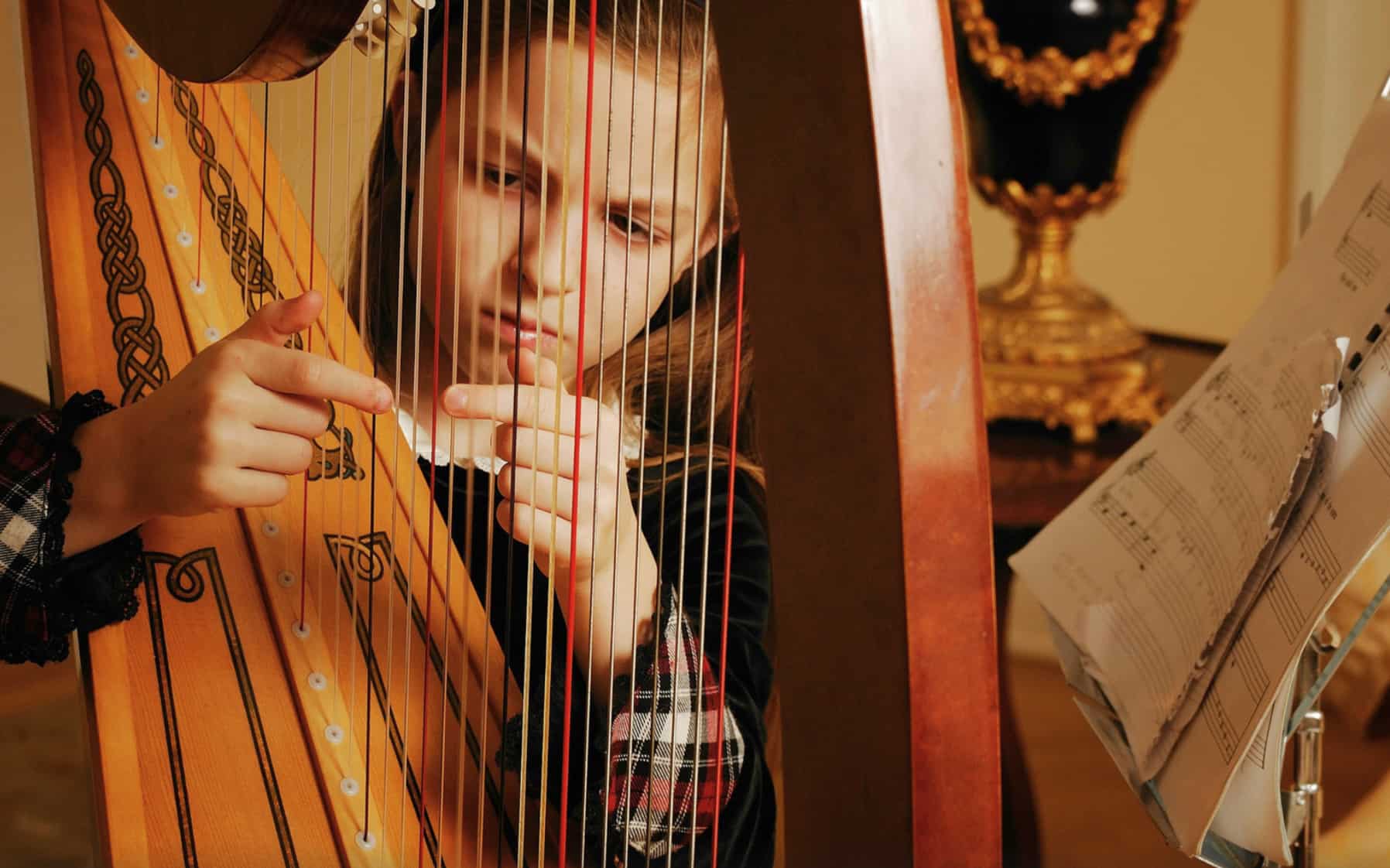 Girl taking harp lessons
