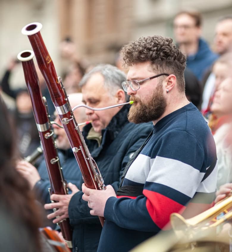 man playing bassoon