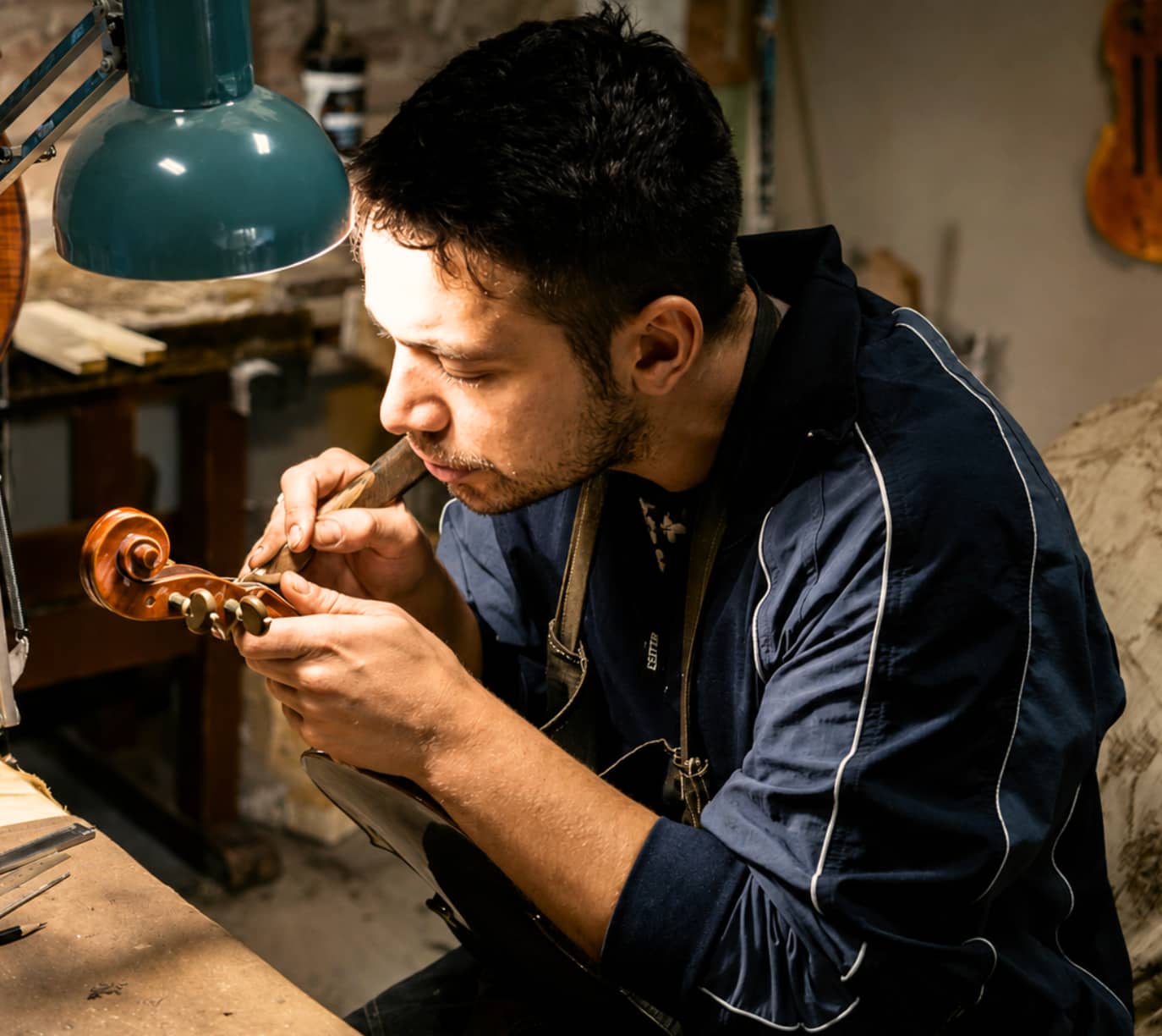 Man repairing violin