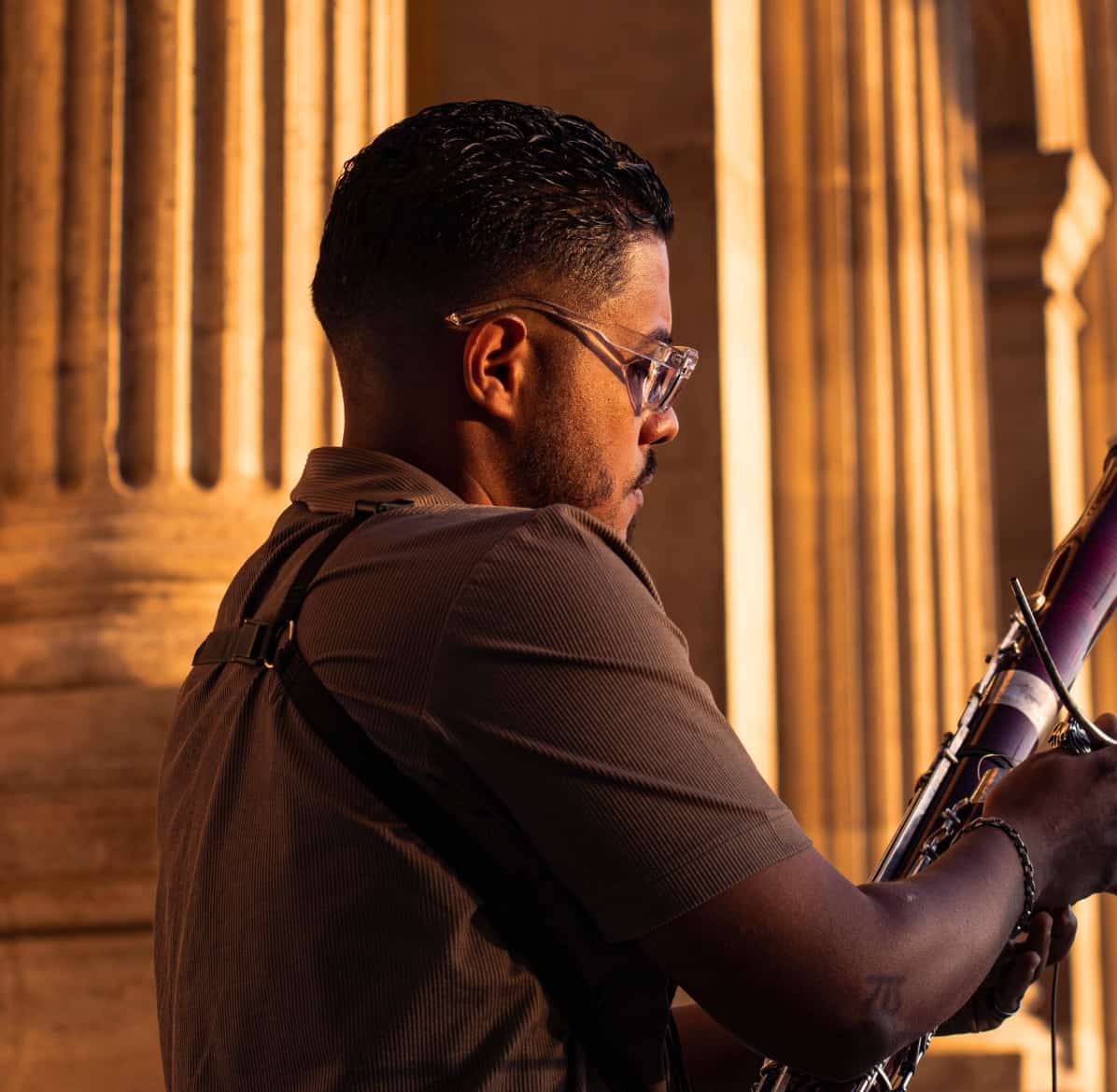 Man adjusting bassoon