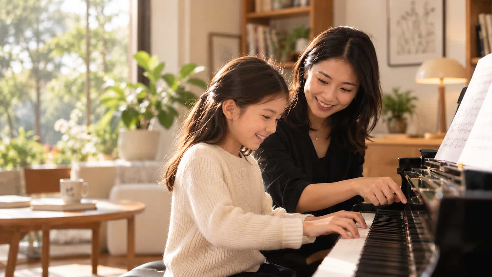 A girl plays the piano